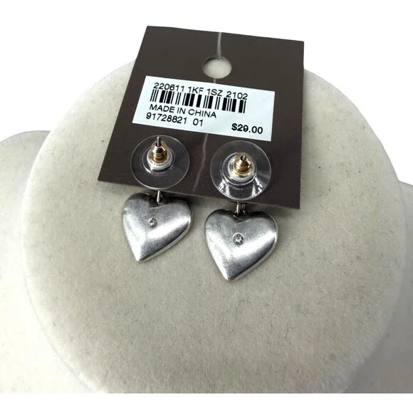 J Jill Heart Drop Earrings Mixed Metal Silver Gold Dangle Minimalist Resort NWT - Picture 4 of 5